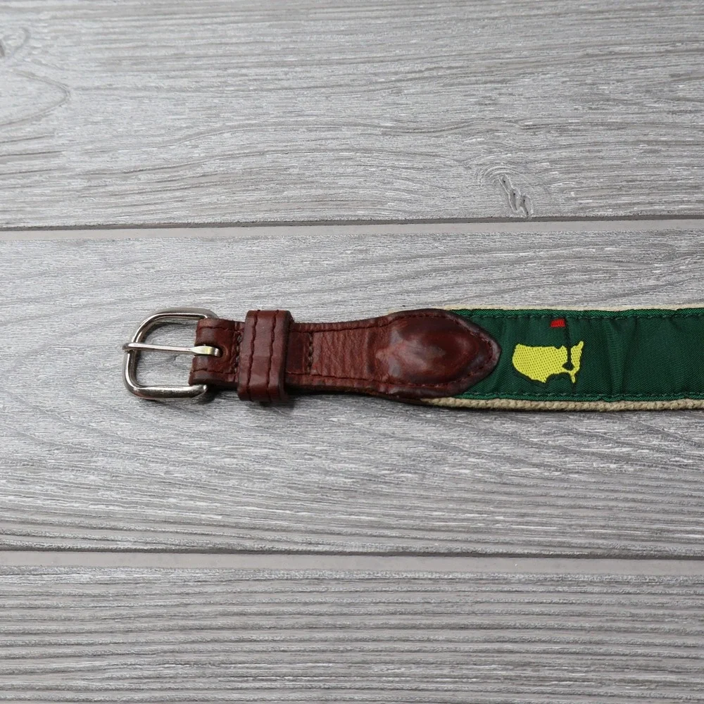Masters Tournament Kids Golf Belt Green Ribbon Canvas Brown Leather Logo